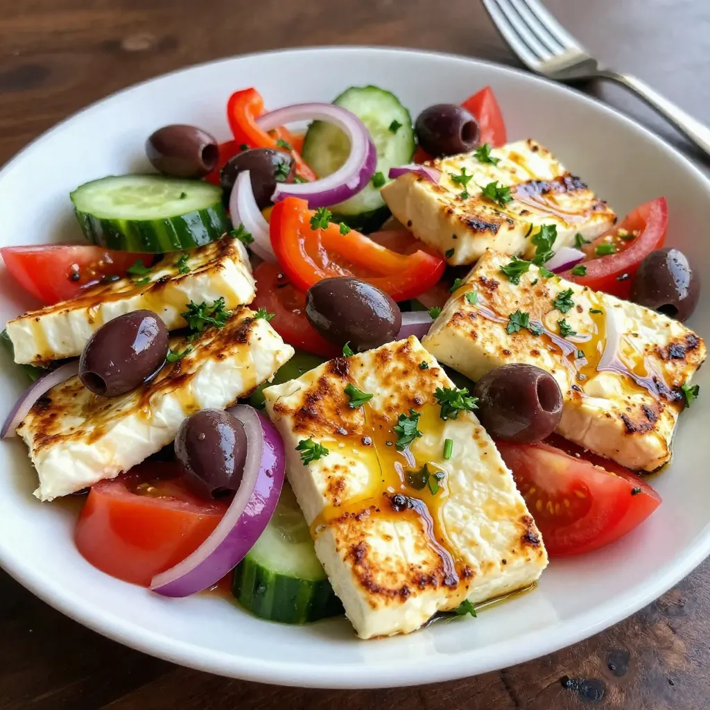 Grilled Halloumi Greek Salad Fresh and Tasty Meal