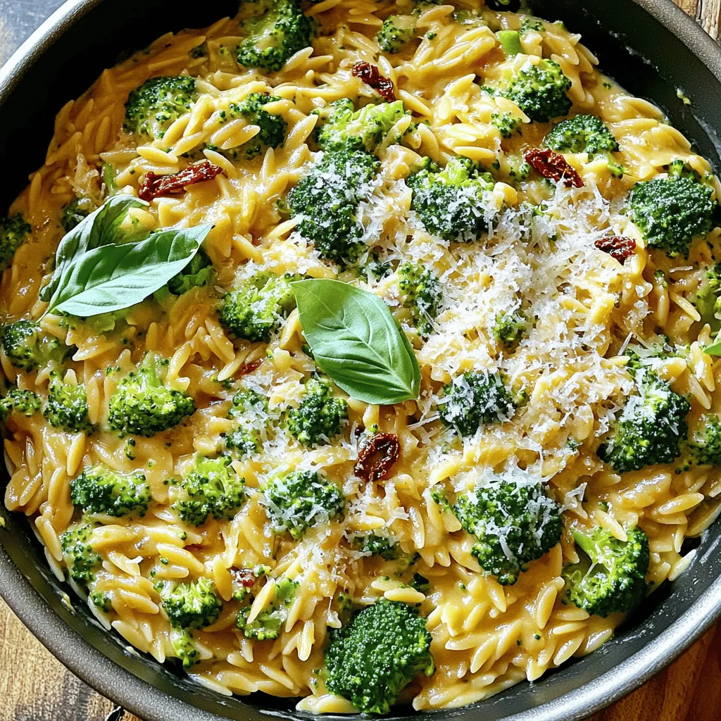 Creamy Broccoli Sun Dried Tomato Orzo Delight