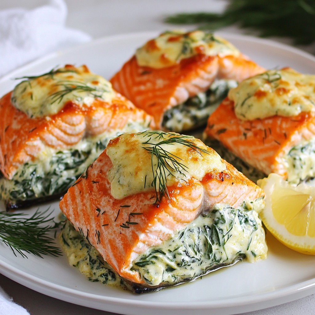 Creamy Spinach Stuffed Salmon Tasty Dinner Idea